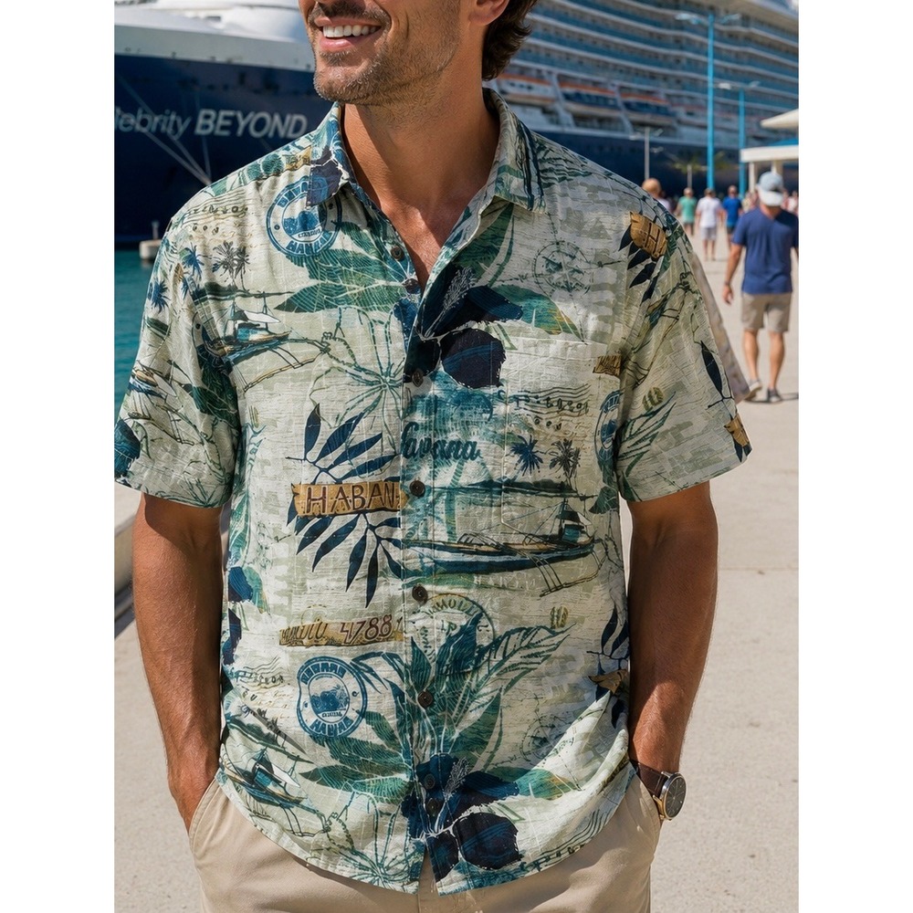 Island Republic Mens Havana Honolulu Tropical Aloha Shirt Large Green Cotton